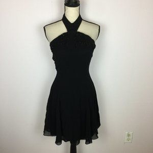 Scott Mcclintock Fit & Flare Mini Dress Size 4 Womans Black Halter Embellished